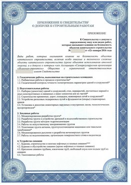 Приложение к свидетельству о допуске к строительным работам Кулебаки СРО в строительстве